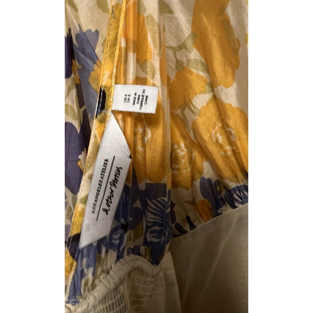 Other Stories Floral Puff Sleeve Tiered Maxi Dress Yellow Blue Orange Romantic 6 - Picture 12 of 16